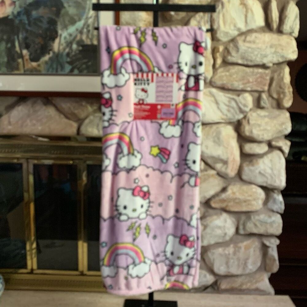 NWT Hello Kitty rainbow Lightning  storm plush throw blanket